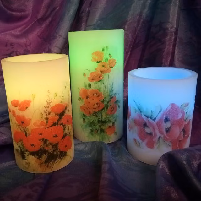 Viki Flameless Flower Candle Set in White and Multicolour