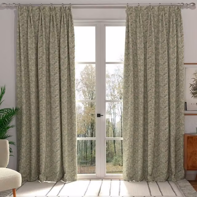 ANTE DECOR Lamina Made to Measure Blackout Curtain with Floral Fern Pattern in Green and Multicolour Cotton Fabric