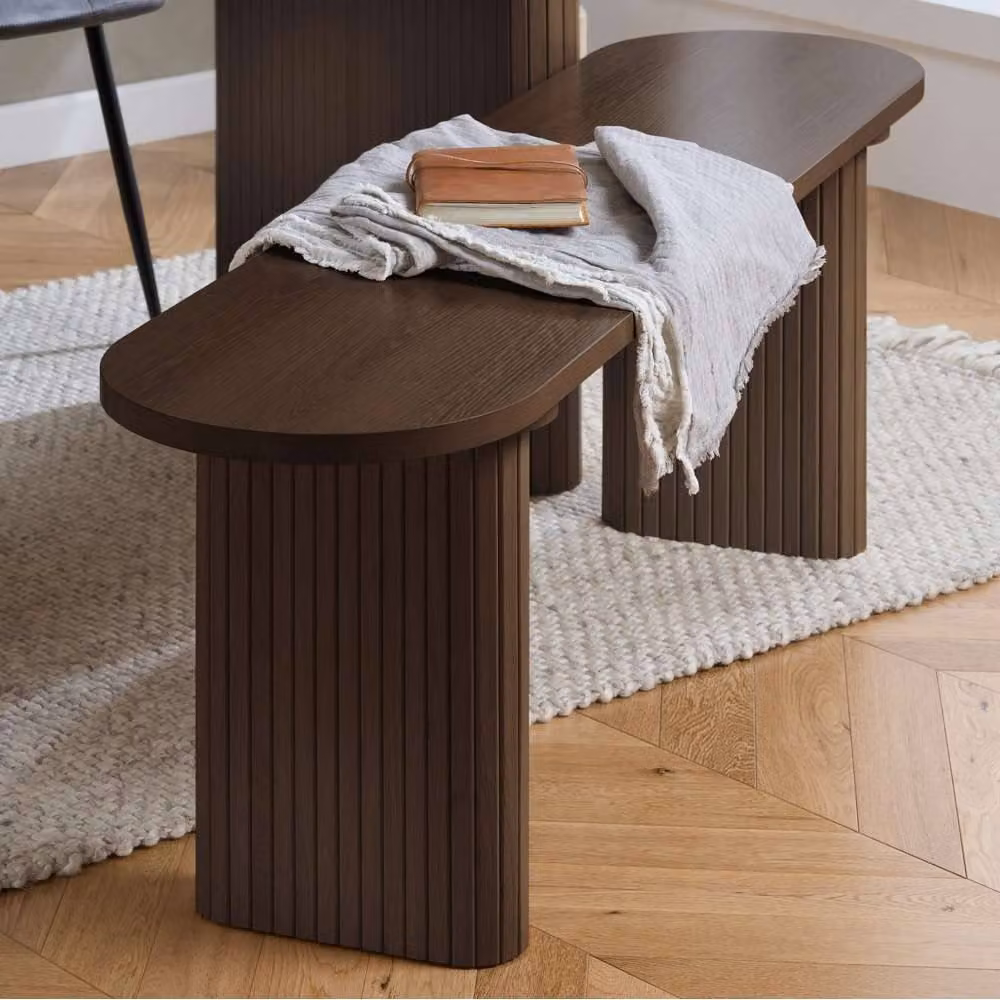 Birlea Axel Oval Fluted Dining Set in Brown Oak with 2 Chairs and 1 Bench – 2