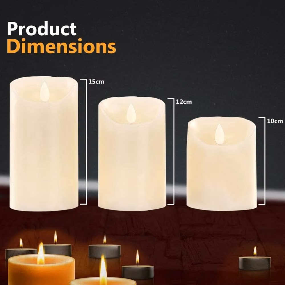 Havendro Set of 3 White LED Flameless Pillar Candles with Remote Control and Timer – 2