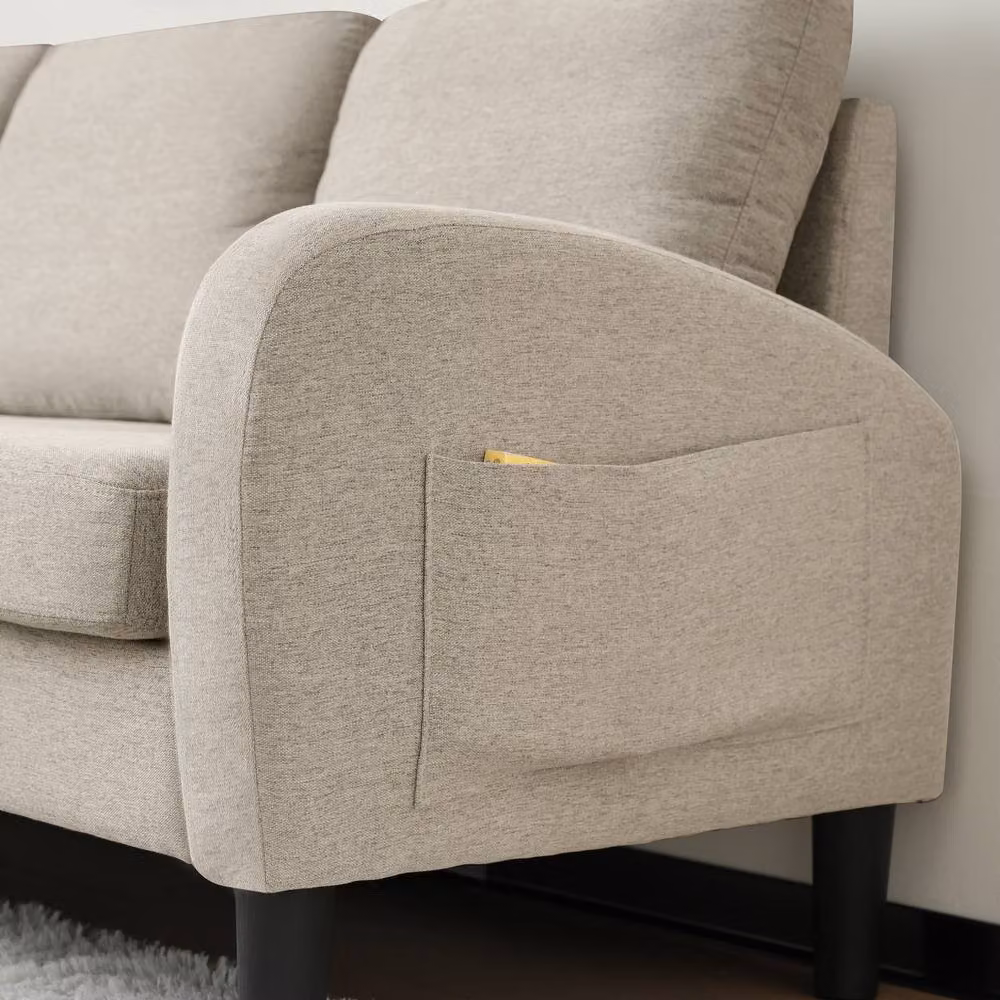 BTM L-Shaped 3-Seater Reversible Corner Sofa in Grey or Beige Fabric with Scatter Cushions – 2
