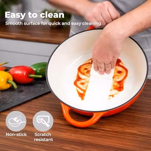 Toque Enamelled Cast Iron Dutch Oven Casserole Dish with Lid, Orange, 24cm – 8