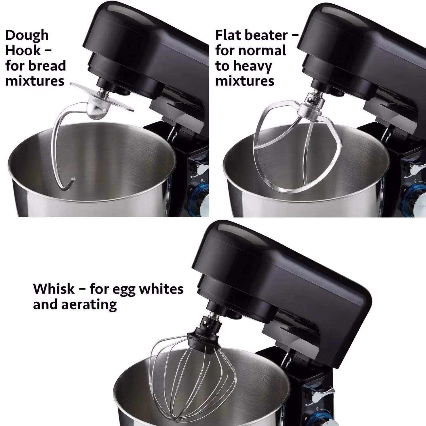 Cooks Professional Stand Mixer with 1000W Motor, 8 Speeds and 4.5L Stainless Steel Mixing Bowl in Silver – 3