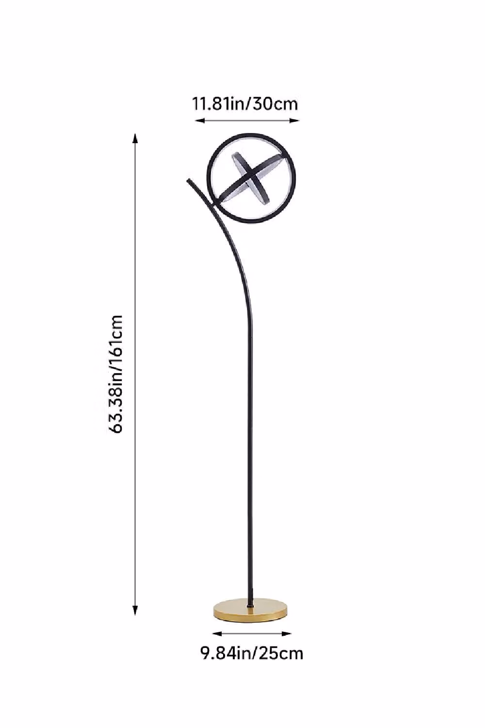 Living and Home Adjustable Rotating LED Floor Lamp with Foot Switch in Black and Gold/Brass – 2
