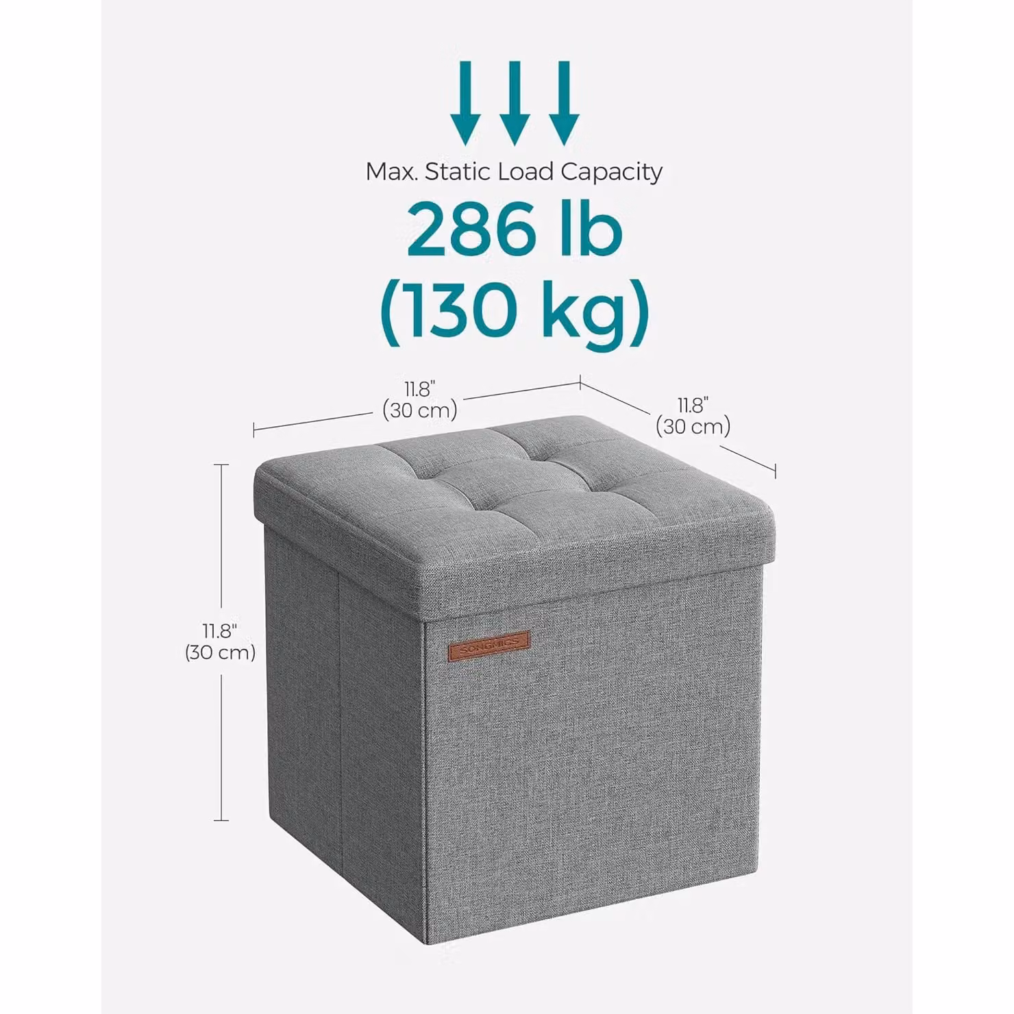 SONGMICS Set of 2 Small Storage Ottoman Benches and Footrest Stools in Light Grey – 2