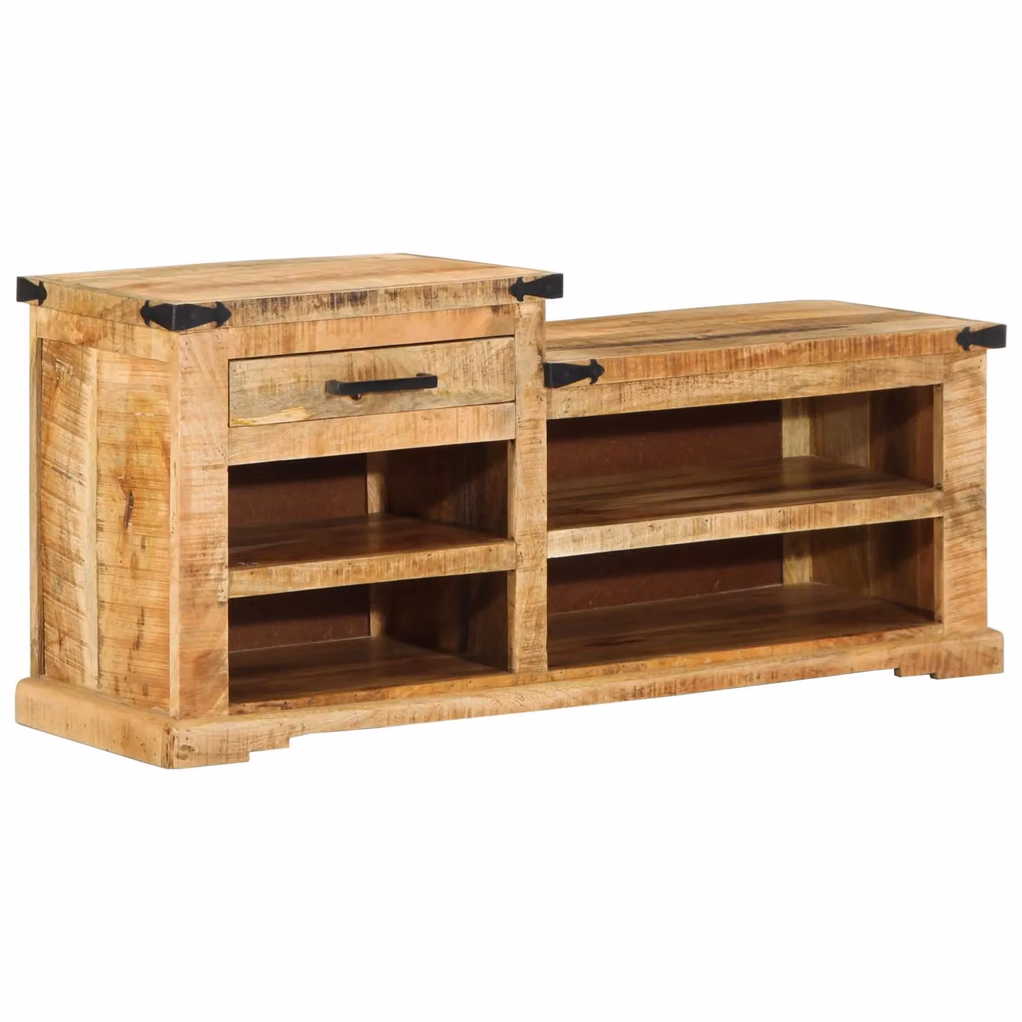 Berkfield Home Rustic Mango Wood Shoe Bench in Brown, W/D/H: 110 x 35 x 50 cm – 2