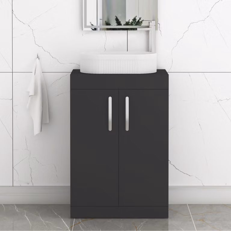 Royal Bathrooms Turin 500mm Floor Standing 2 Door Vanity Unit in Matt Black with Lyon Countertop Basin and Matt Black Handle