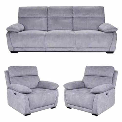 Furnishings For Less UK Piccadilly Electric Recliner Sofa Set, Grey Fabric 3 Seater Sofa and 2 Armchairs with USB Charging Ports – 1
