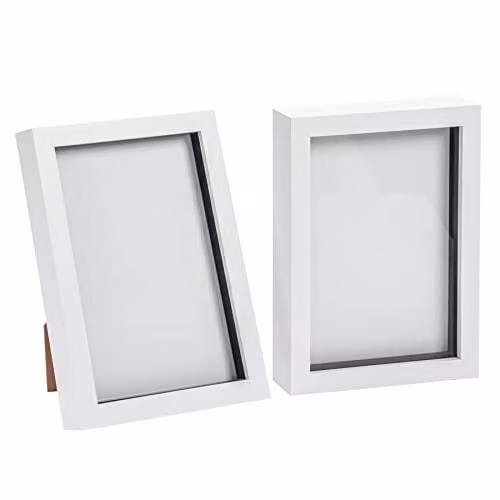 Nicola Spring White Minimalist Rectangular 3D Shadow Box Photo Frame, A5, Set of 2