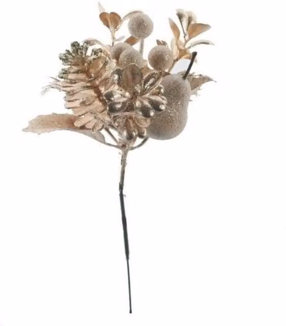 KDMD Champagne Pear and Berries Decorative Picks in Gold, 5 Pack, 12 cm