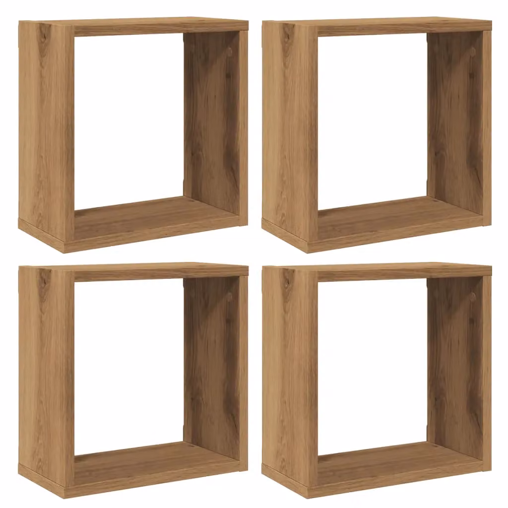 Berkfield Home Wall Mounted Cube Shelves, 4 Piece Artisan Oak Set in Brown, W/D/H: 30 x 15 x 30 cm – 2