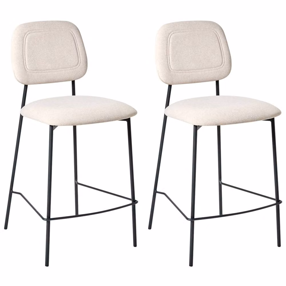 Wyld and Coco Set of 2 Modern Counter-Height Bar Chairs in Beige Velvet with Black Iron Frame – 2