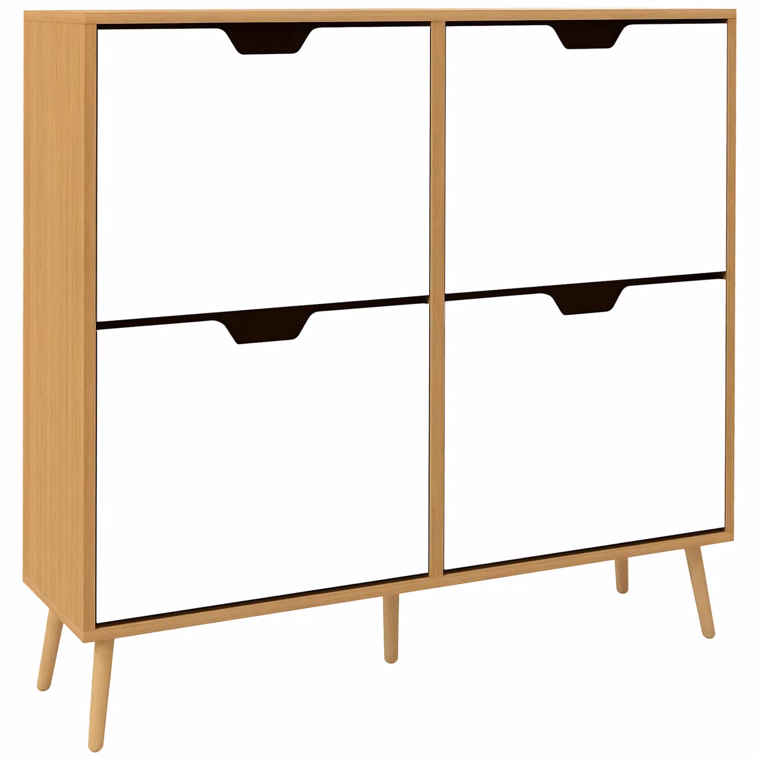 HOMCOM White Shoe Storage Cabinet with 4 Tilting Compartments for 16 Pairs of Shoes – 2