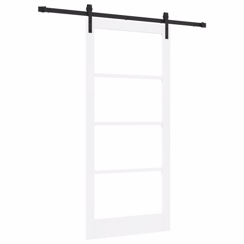 Berkfield Home Orkdal Minimalist Sliding Door with Hardware Set in White Solid Wood and Glass, H: 202 cm, W: 93 cm – 2