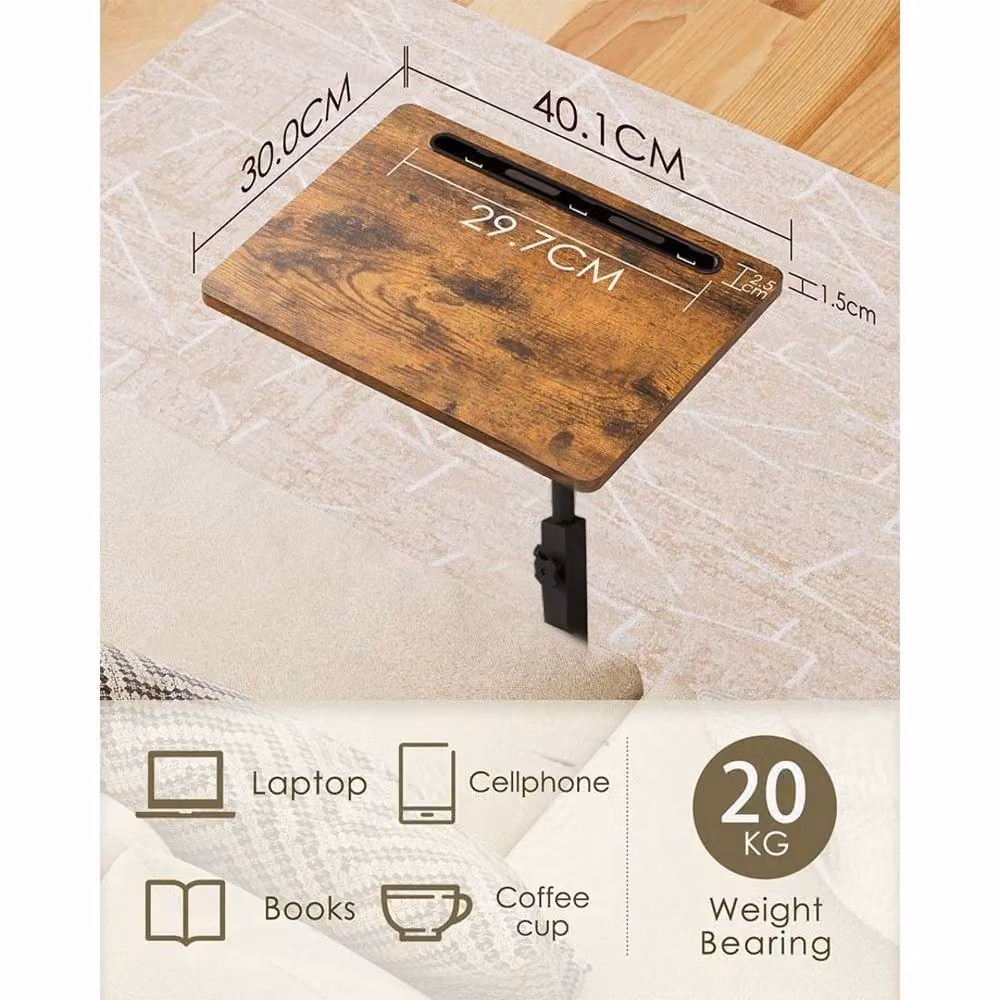VOGREX Brown Swivel C-Shaped Side Table with Rotating Top and Height Adjustable Design – 2