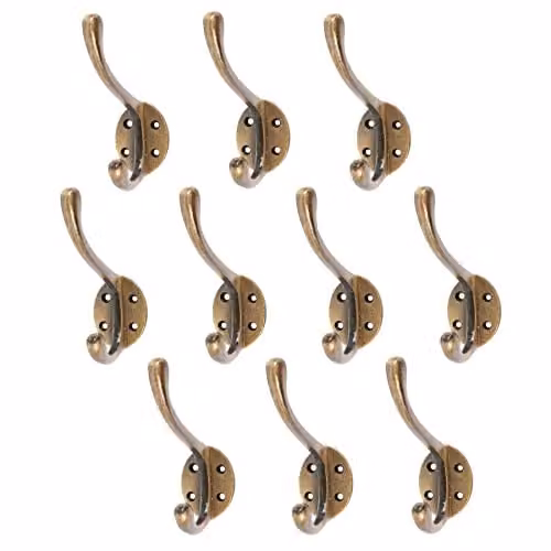 Hammer and Tongs Brass Wall Mounted Hat and Coat Hooks, Pack of 10, W: 40 mm, H: 105 mm – 1