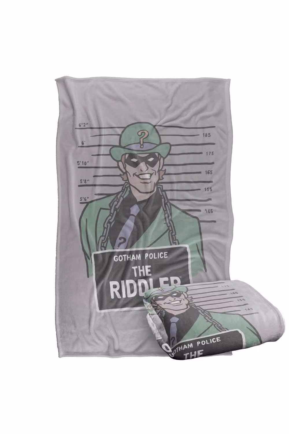 Warner Bros. Batman The Riddler Mugshot Super Soft Silky Touch Fluffy Polyester Throw Blanket in Grey and Multicolour, Large – 2