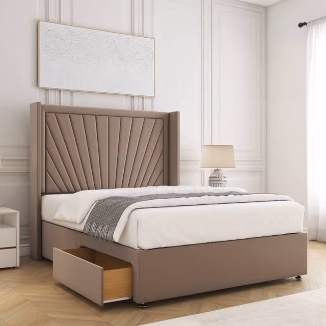 BSSPOKE Alina Super King Divan Bed with 54 inch Headboard, 2 Drawers and Mattress in Bronze Plush Velvet