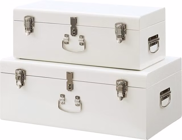 Vonhaus Set of 2 White Glossy Metal Storage Chests with Lock