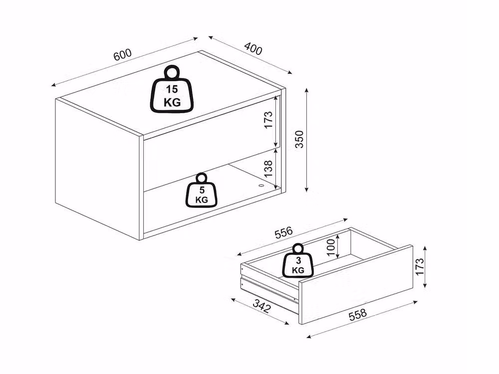 Vente-unique Black Wall-Mounted Bedside Table with 1 Drawer and 1 Open Compartment, W: 40 cm, D: 15 cm, H: 35 cm – 4