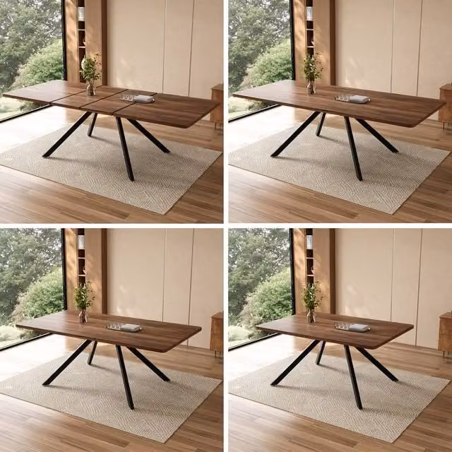 Matteo Extendable Rectangular Dining Table in Walnut Wood Effect with Metal Legs