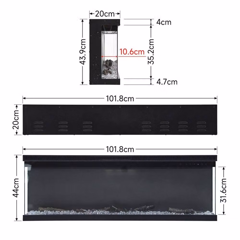 PAWNORA Electric 3 Sided Media Fire Standing Heater with 9 Flames in Black, W: 101.6 cm, H: 44 cm – 2