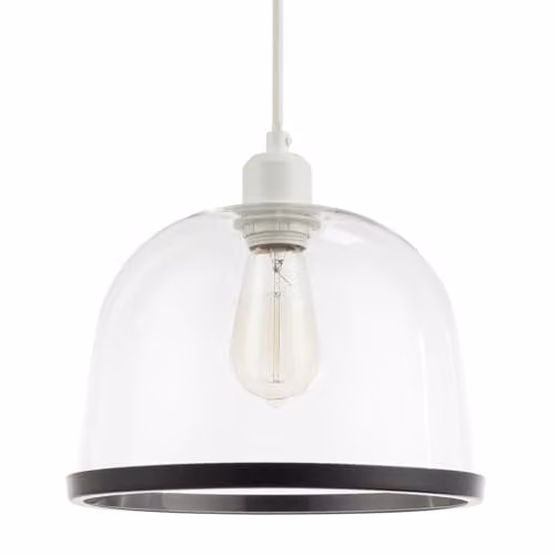 Happy Homewares Modern Transparent Glass Dome Pendant Light Shade with Black Metal Rim, W: 19 cm, H: 26 cm