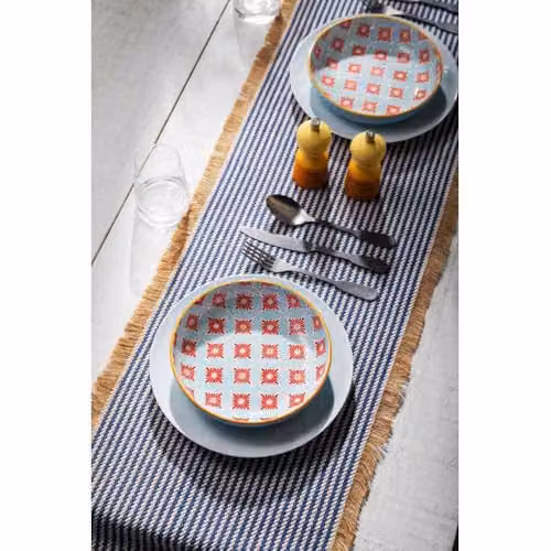 Mikasa Blue Mosaic Geometric Stoneware Coupe Pasta Bowl, 21 cm – 2