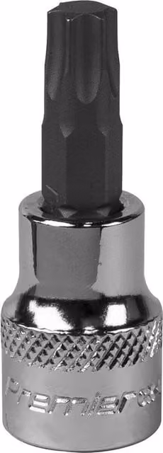 Loops T45 TRX Star Socket Bit with 3/8" Square Drive and Knurled Grip in Silver S2 Steel