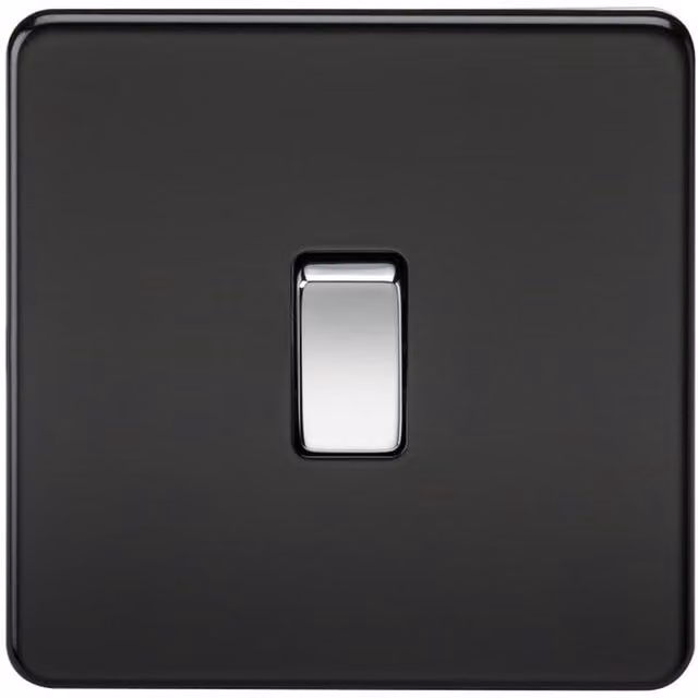 Knightsbridge Screwless 10AX 1G 2-Way Flush Switch in Matt Black with Chrome Rocker