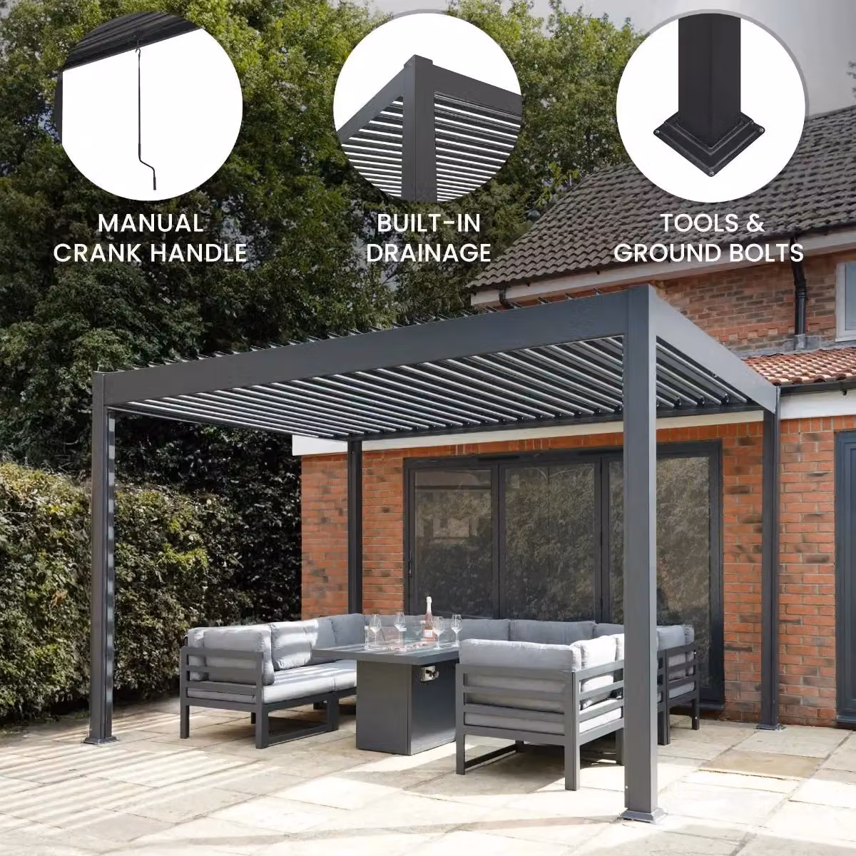 Monstershop Anthracite Aluminium Pergola in Grey, W: 300 cm, D: 300 cm, H: 250 cm – 2