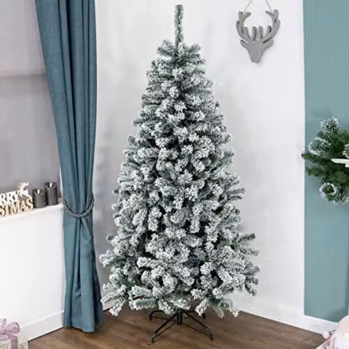 The Christmas Workshop 72069 Snowy Cone Fir Christmas Tree in White and Green, H 180 cm, W 93 cm, D 93 cm