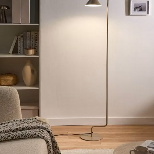 Wyld and Coco Beige Metal Floor Lamp with Adjustable Cone Shade, Height: 154 cm
