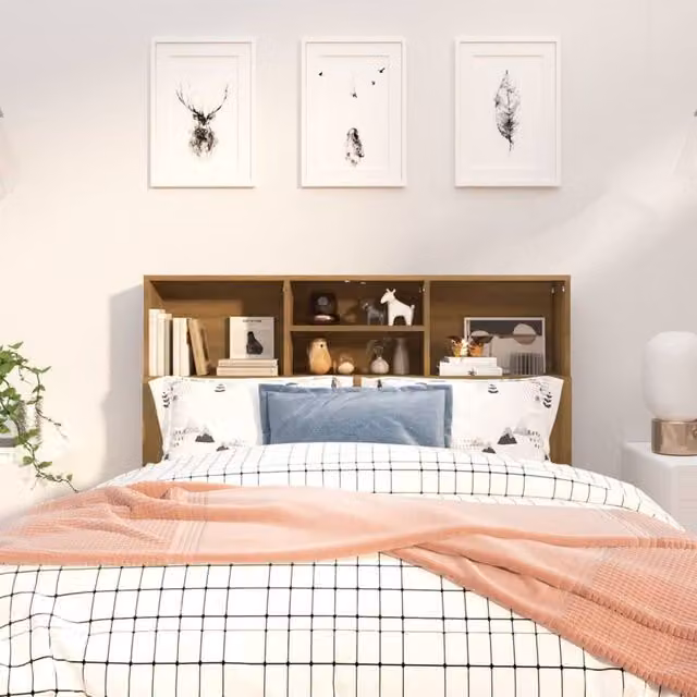 Berkfield Home Modern Headboard Cabinet in Brown Oak with Integrated Bedside Shelves, W: 120 cm, D: 19 cm, H: 103.5 cm