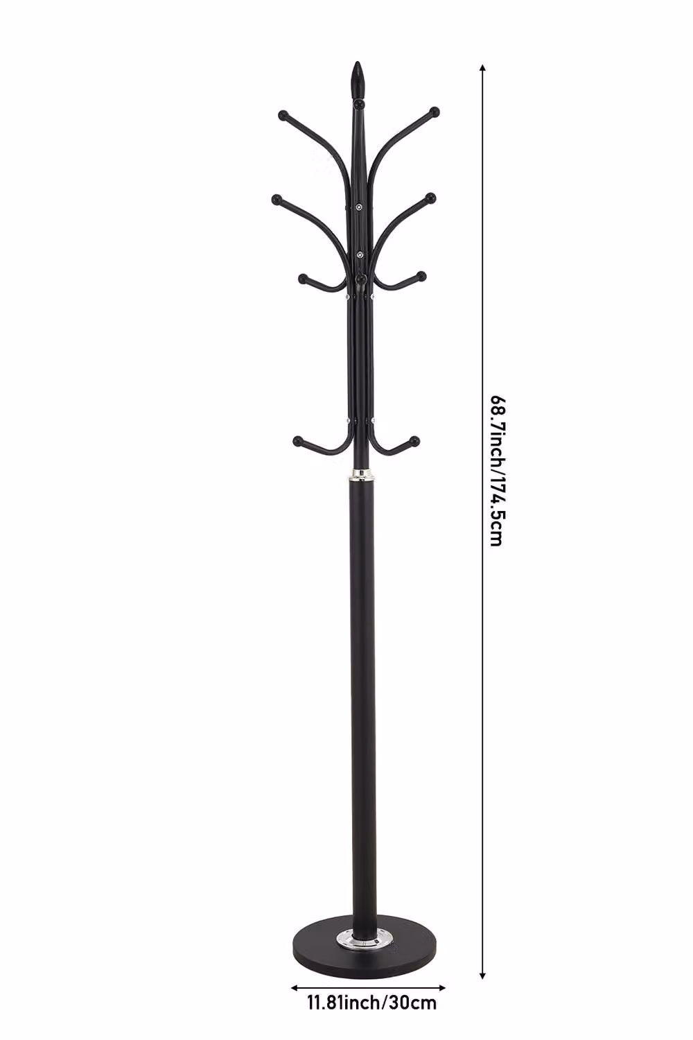Living and Home Modern Matt Black Metal and Stone Freestanding Post Tree Coat Rack, H 174.5 cm x W 30.0 cm x D 12.0 cm – 5