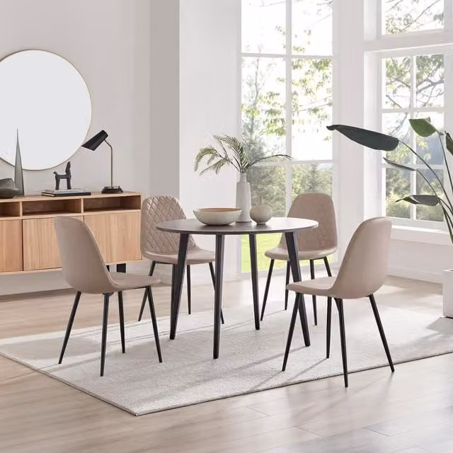 FurnitureboxUK Koko Walnut Effect Round Dining Table and 4 Corona Black Leg Chairs in Cappuccino