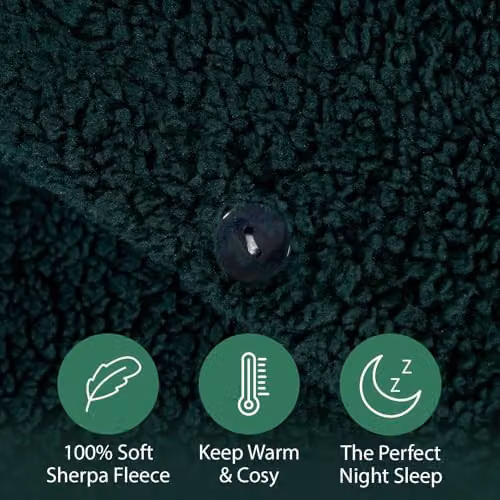 OHS Thermal Soft Teddy Fleece Duvet Cover and Pillowcase Set, Green, Duvet Cover: 200 x 200 cm, Pillowcases: 50 x 75 cm – 3