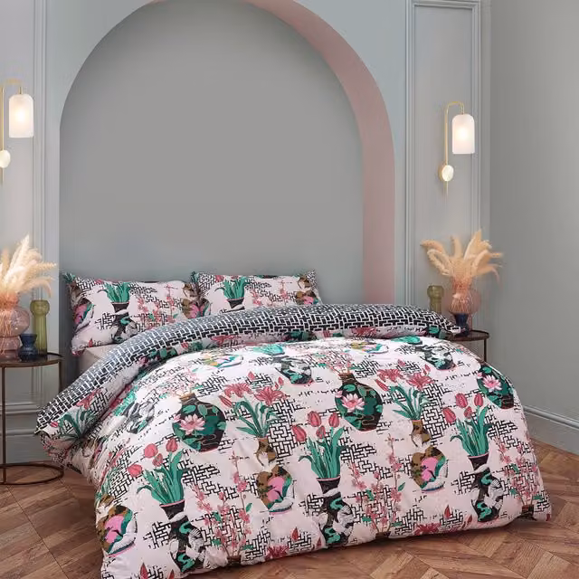 Make it a Home Ishiko Floral Duvet Cover Set, White and Multicolour, W: 180 cm, L: 200 cm