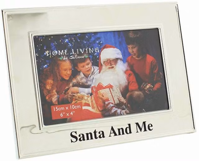 KDMD Christmas Santa & Me Single Photo Frame in Silver and White, Rectangular Tabletop Design