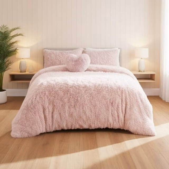 Snug City Super Fluffy Pink Duvet Cover and Pillowcase Set, Single, W: 90 cm, L: 200 cm