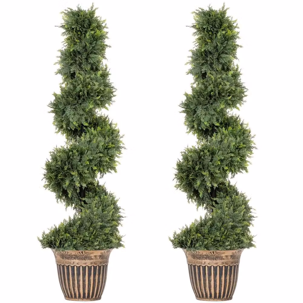 Nordara Set of 2 Green Spiral Cypress Topiary Artificial Trees in Concrete Pots, Height: 120 cm – 3