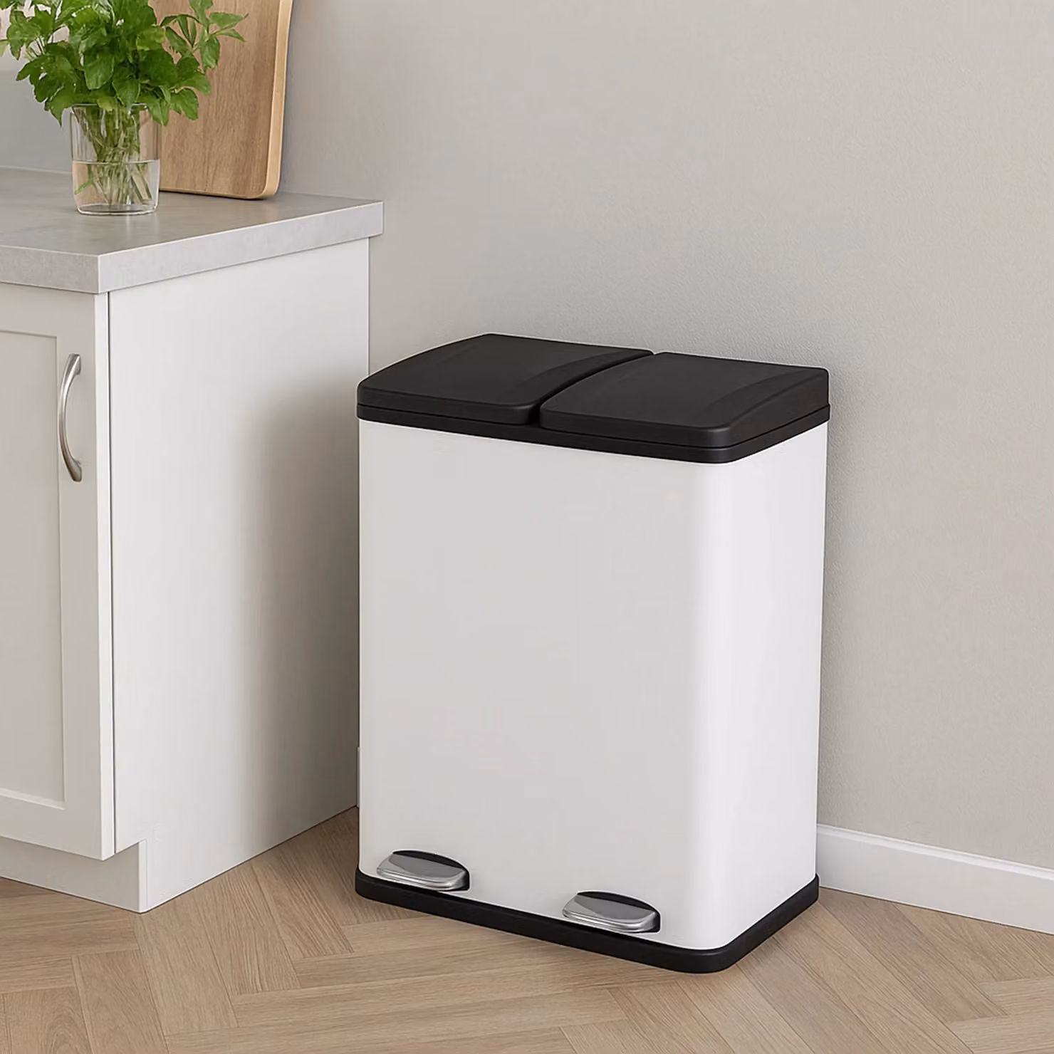Monstershop 60L Dual Pedal Bin in White with Removable Inner Bucket – 2