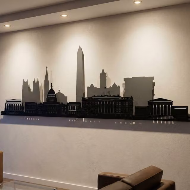 Laser Hut Washington Skyline Metal Wall Art in Grey and Black