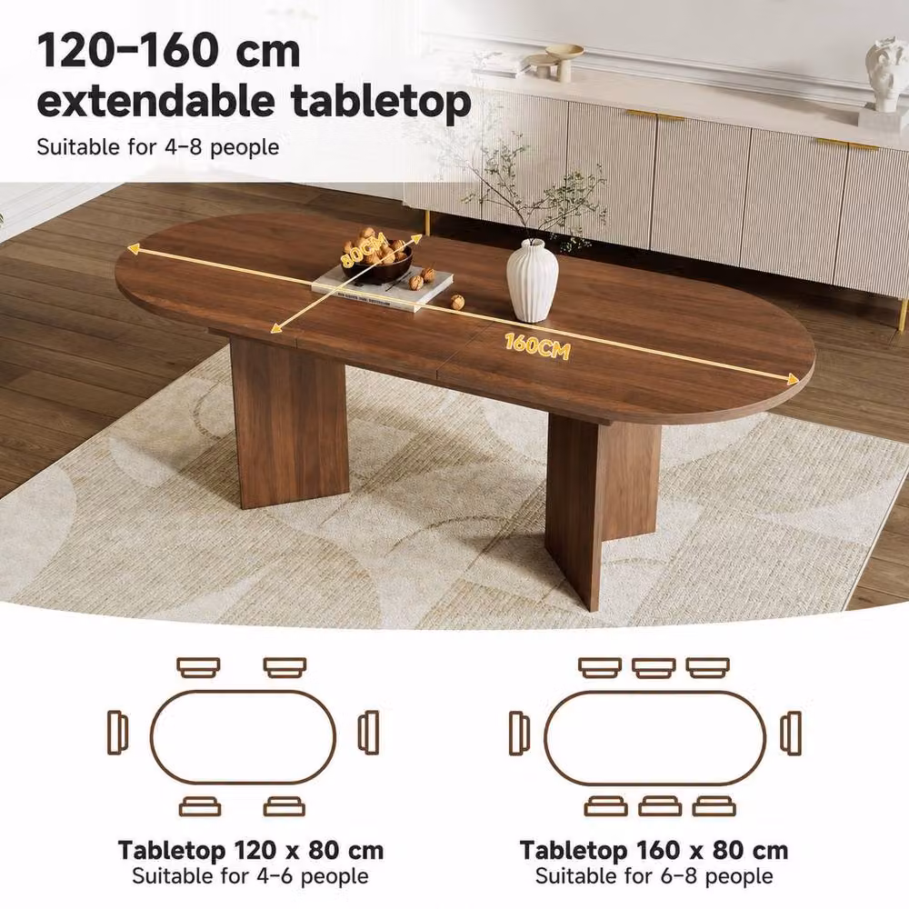 Merax Oval Extending Dining Table with Wood Effect MDF Top and Metal Base in Brown – 4