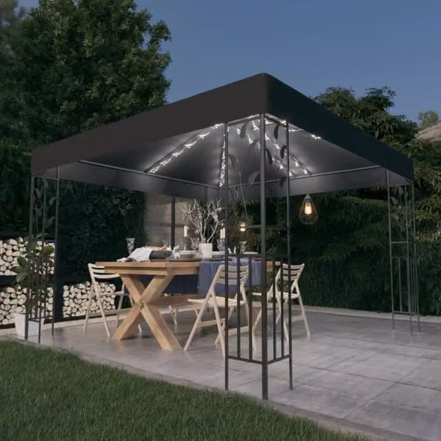 Berkfield Home Anthracite Gazebo with LED String Lights, W 3 m x D 3 m x H 3 m, Black