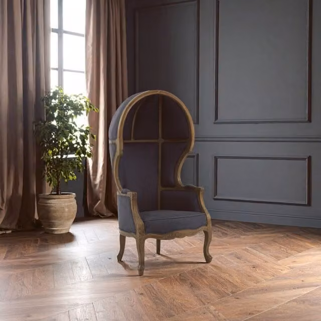 Orsina Cabra Grey Fabric Dome Chair with Armrests and Solid Wood Frame