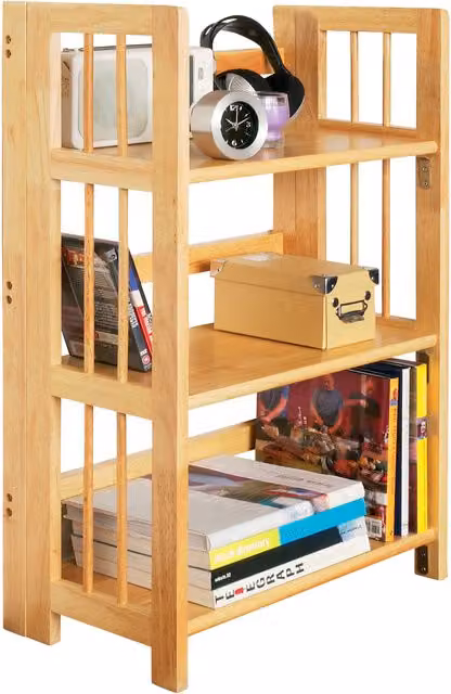 Orsina Three Tier Rubberwood Corner Shelf Unit in Natural Wood