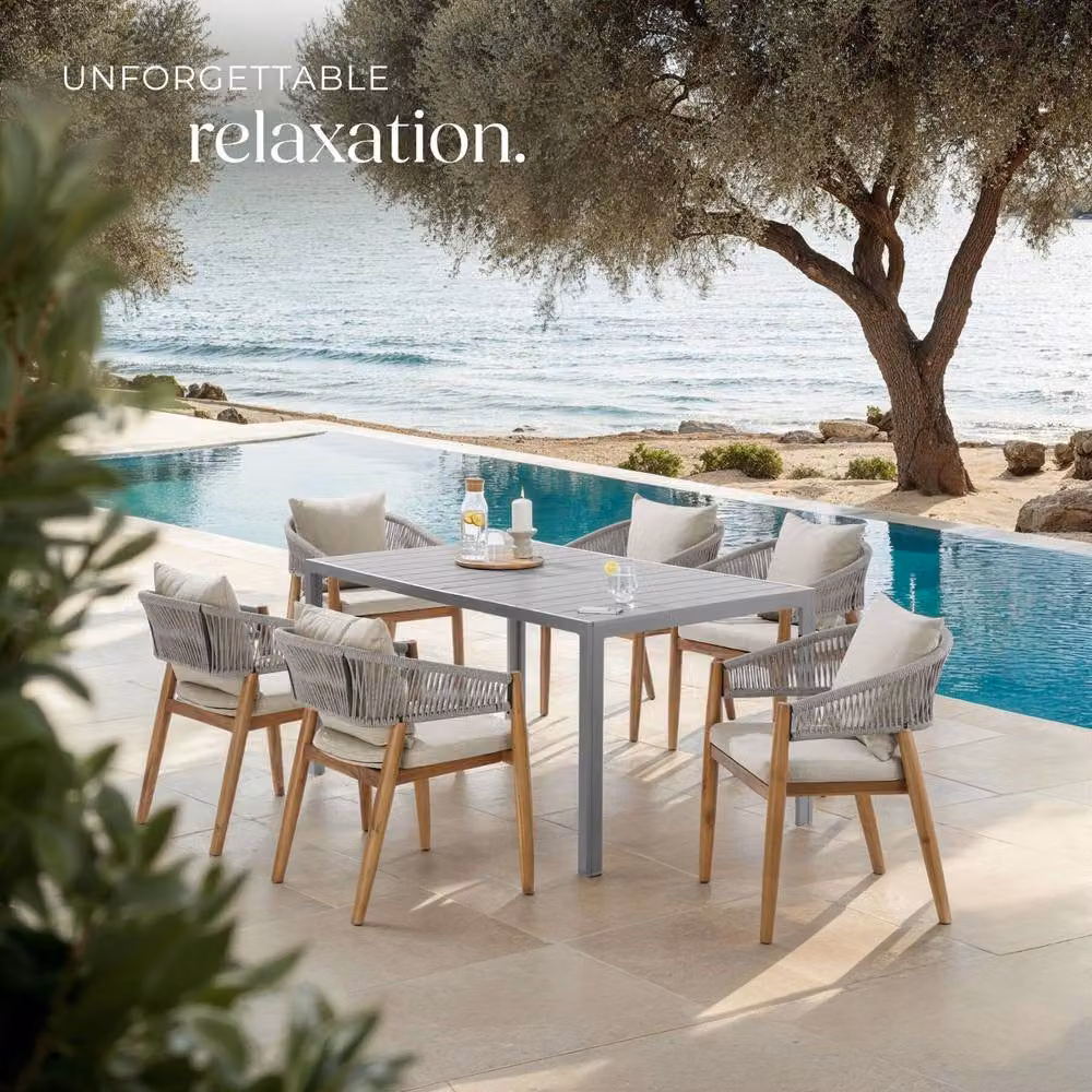 tectake Manacor Garden Chair Set for 6 People in Beige with Acacia Wood and Cushions – 7