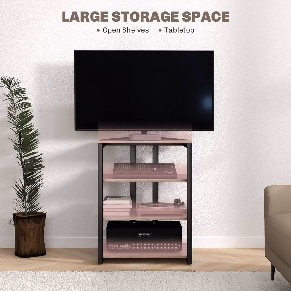 STILVORA Modern HiFi Rack with 4 Adjustable Media Compartments in Brown and Beige – 6