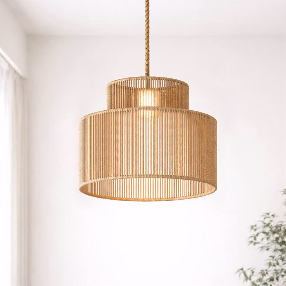 Voltico Large Double Layer Rattan Pendant Lampshade in Brown, Diameter: 35 cm – 2